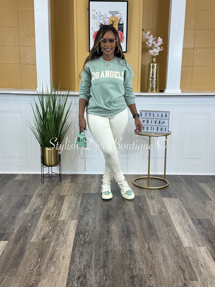 Los Angeles Sweatshirt Only up to 3XL (Sage/Cream Print)