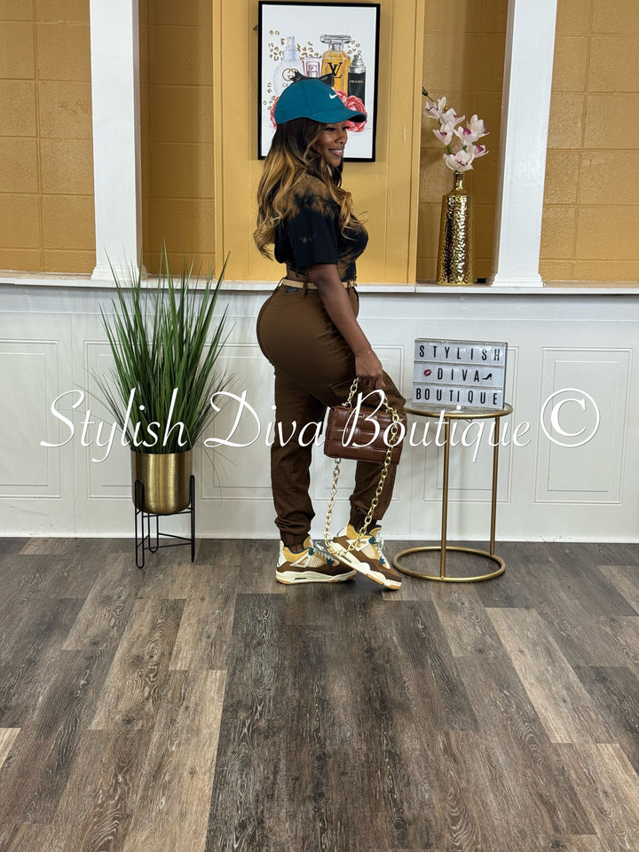 Sienna Cargo Joggers up to 3XL (Chocolate Brown)