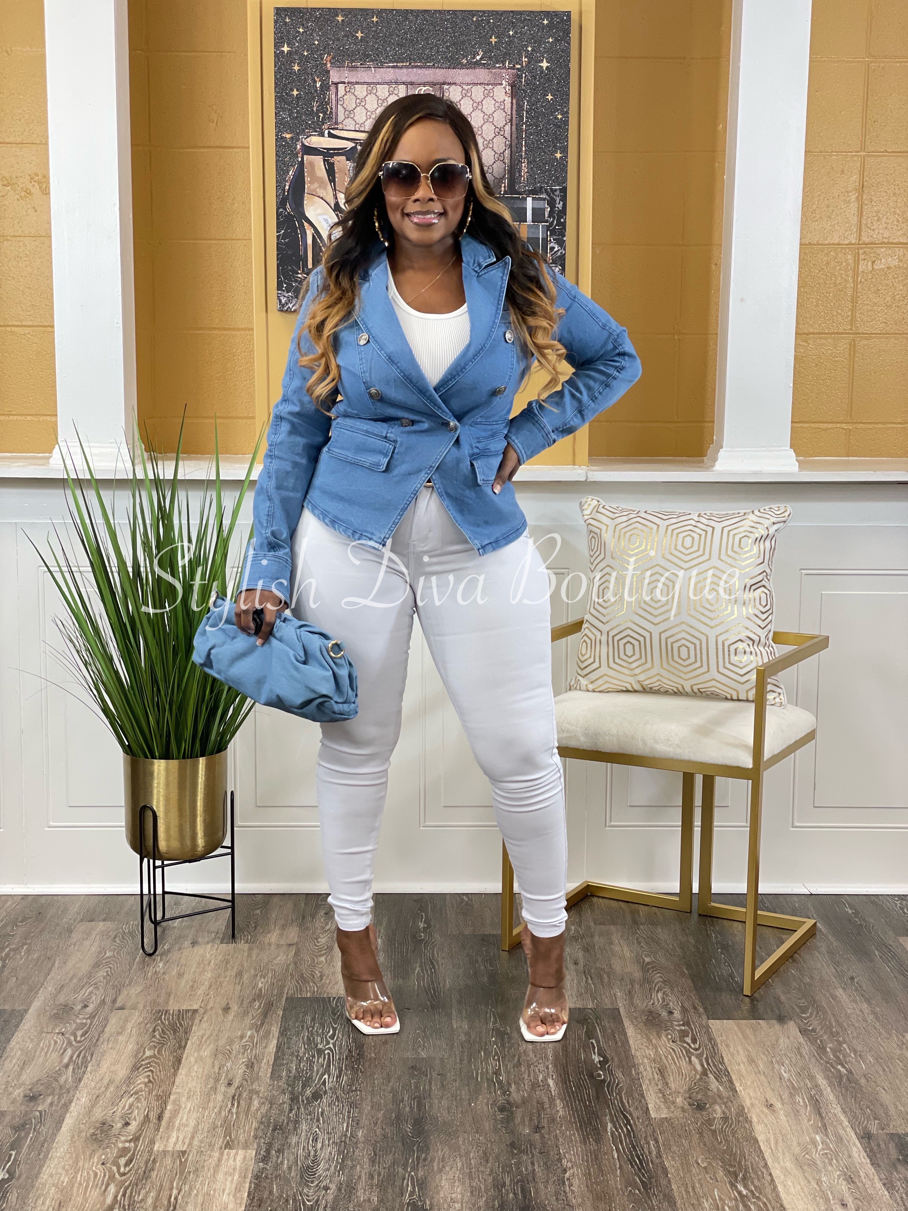 Plus size women's denim clearance blazers