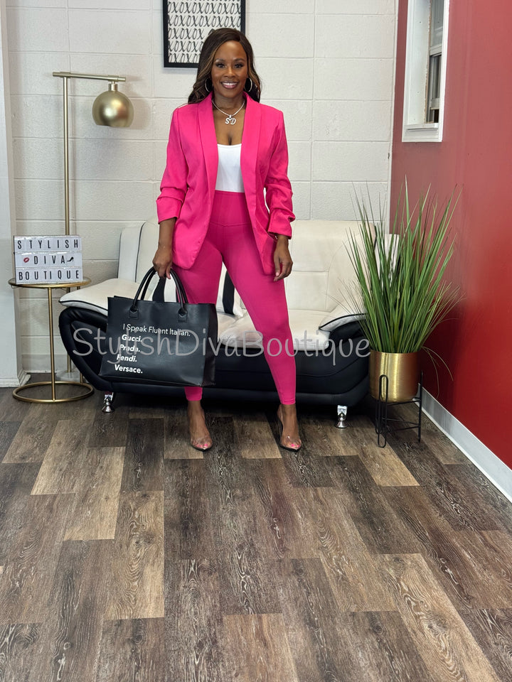 Pink Boss Energy Blazer & Leggings Set (Hot Pink)