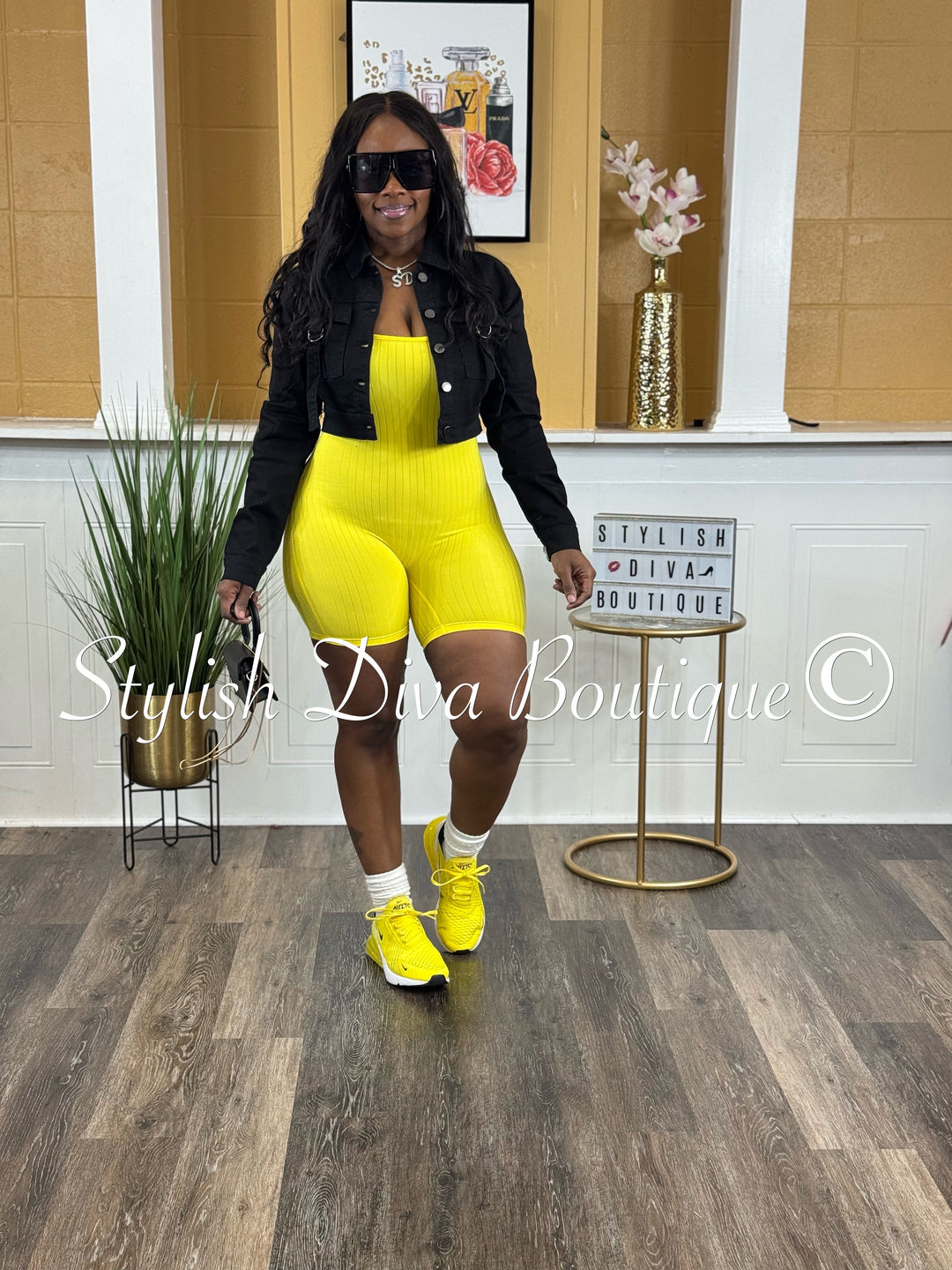 Ayla Sleeveless Ribbed Romper (Yellow)