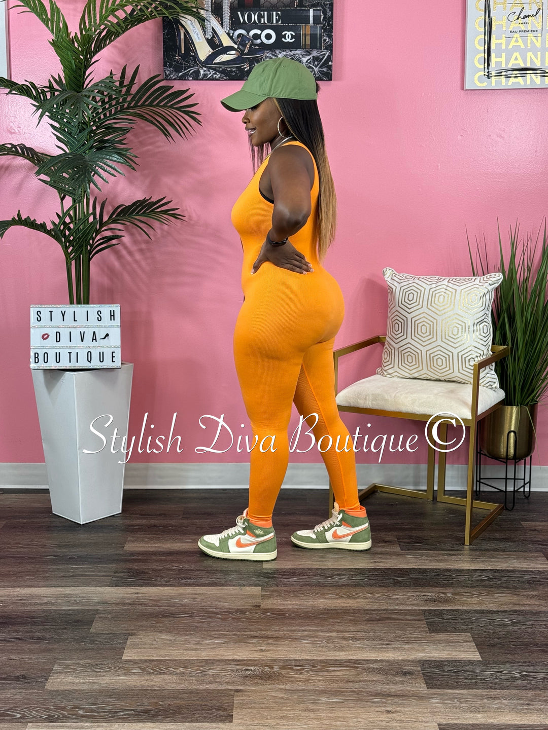 Ribbed Seamless Jumpsuit (Orange)