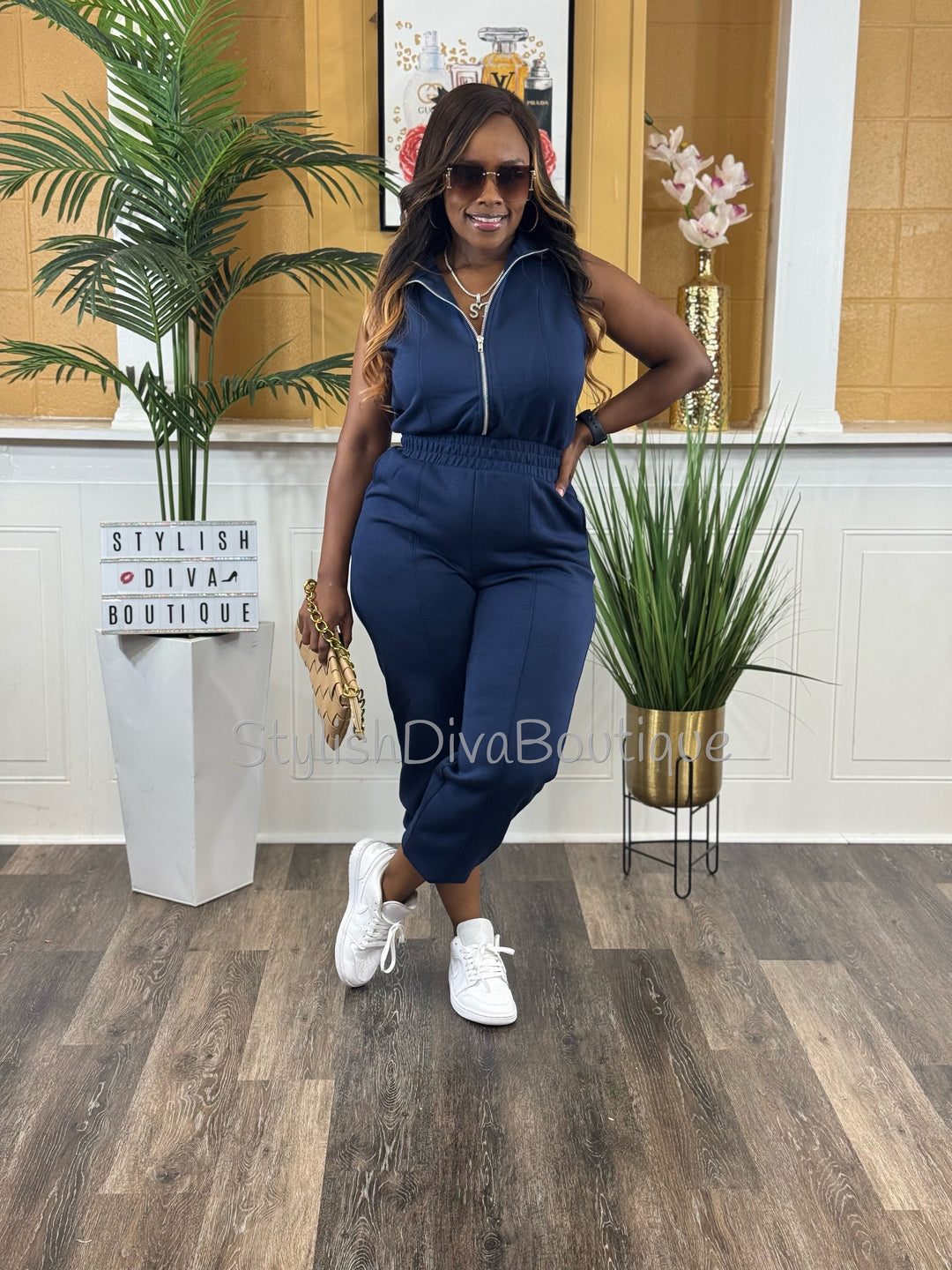Jet Set Sleeveless Jumpsuit (Navy)