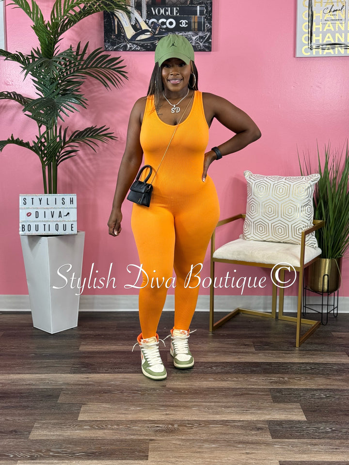 Ribbed Seamless Jumpsuit (Orange)