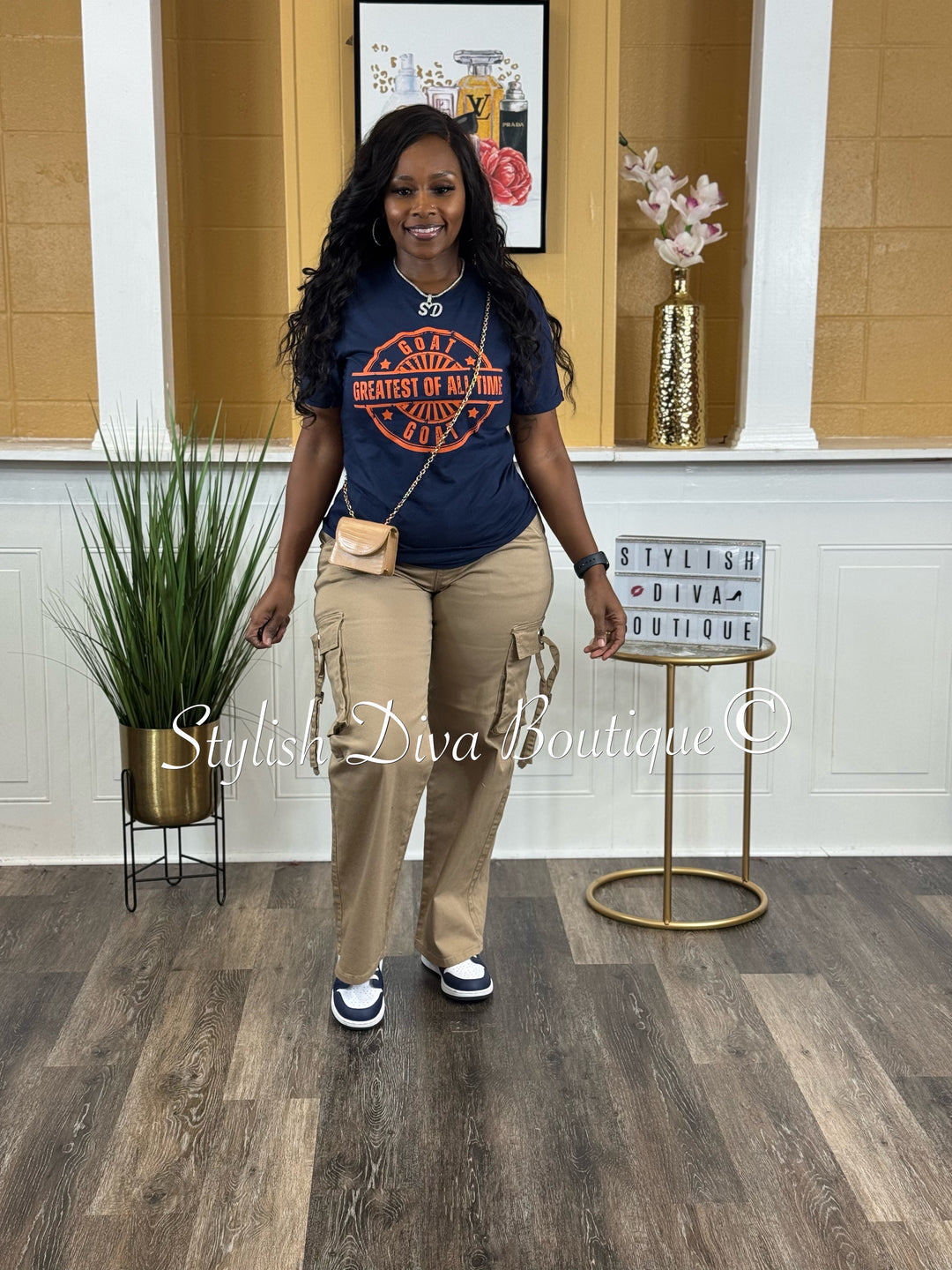 GOAT Stamped (Navy Shirt/Deep Orange Print)