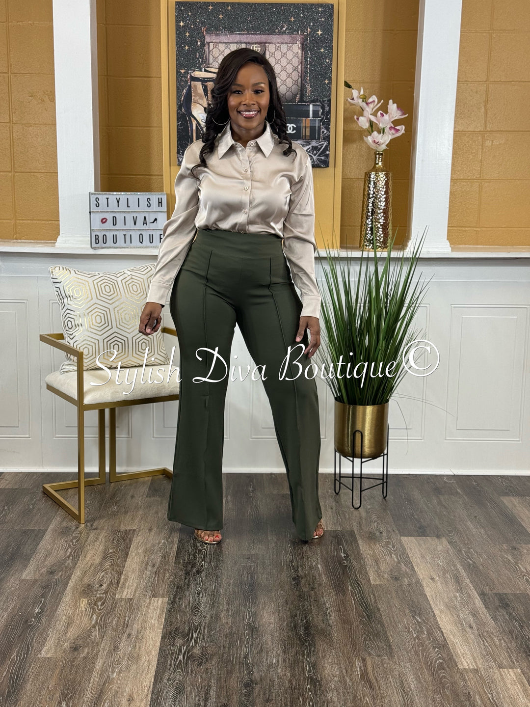 Gia Flare Pants (Dk Olive)