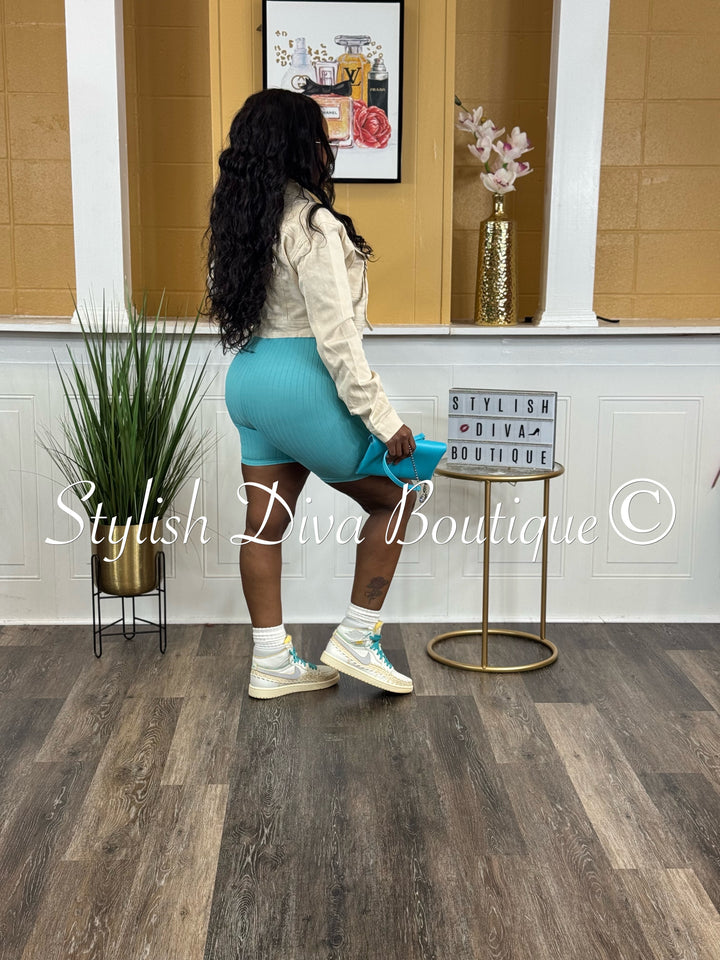 Ayla Sleeveless Ribbed Romper (Jade)