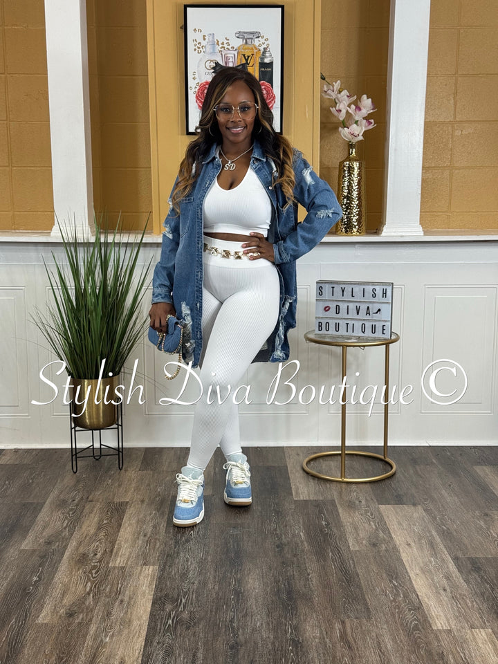 Seamless Ribbed High Waist Leggings (White)