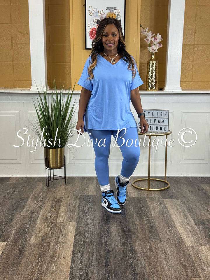 Wine and Chill Legging Set up to 3XL (Carolina Blue)