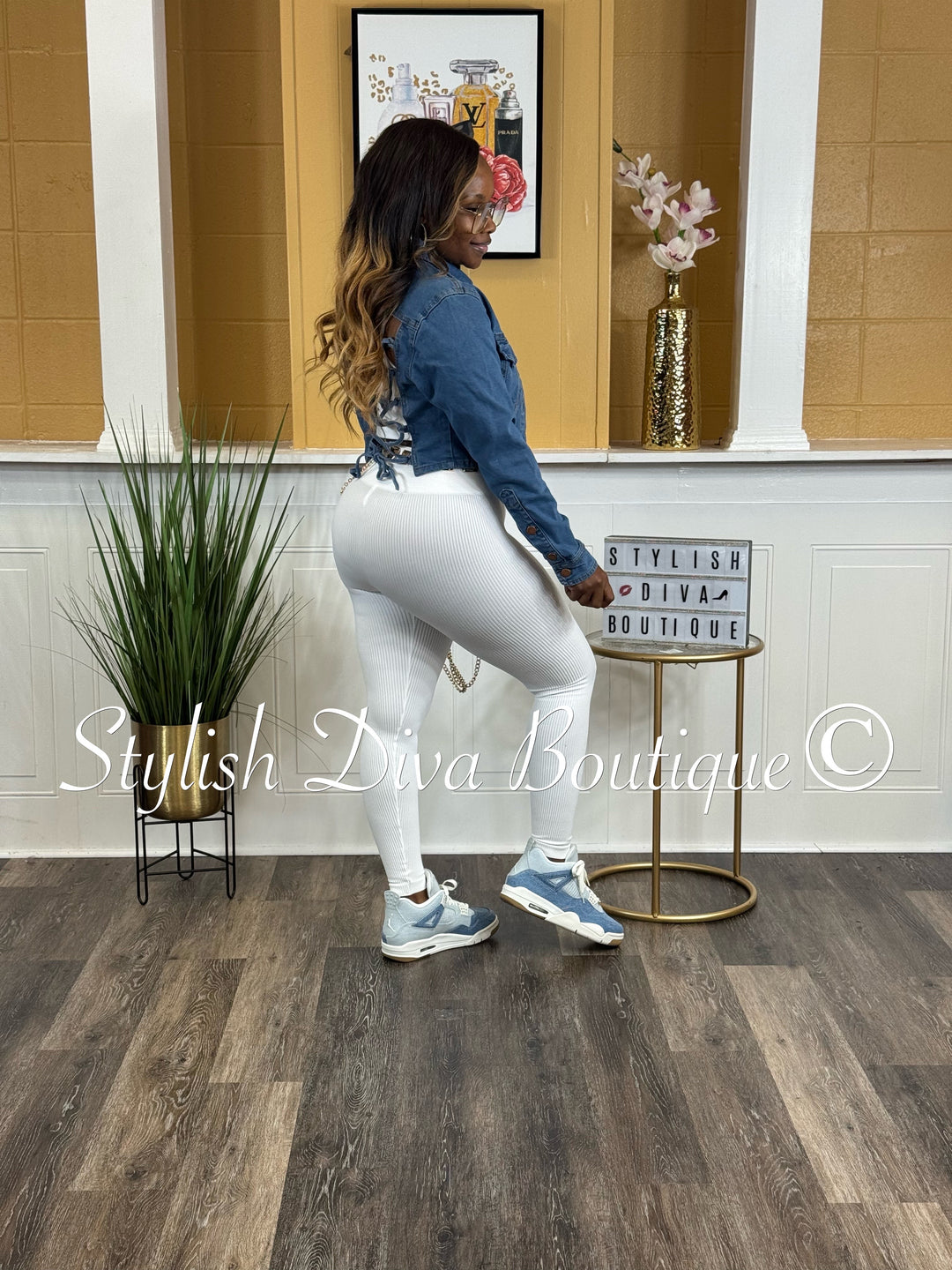 Seamless Ribbed High Waist Leggings (White)