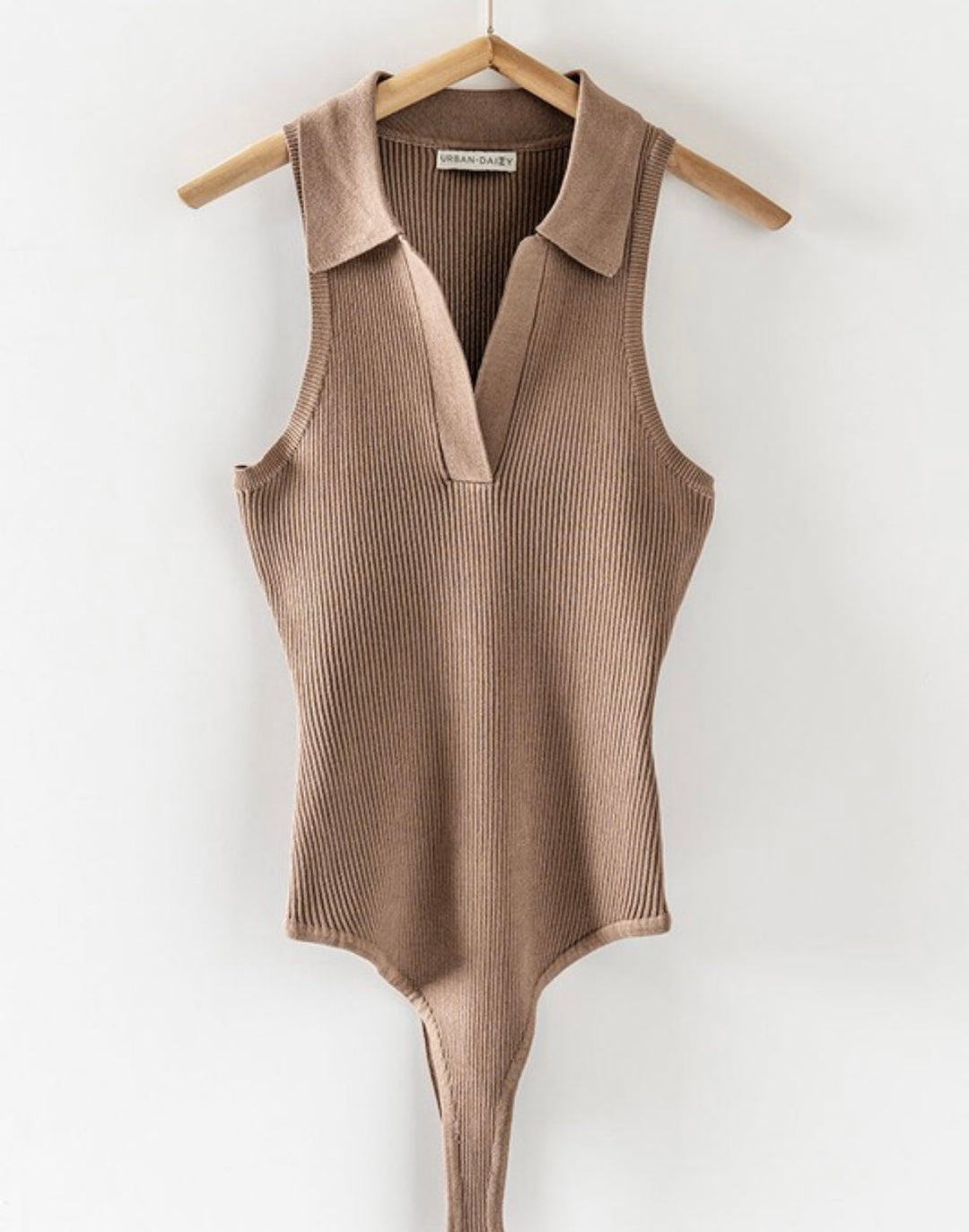 Angel Sleeveless Ribbed Bodysuit (Mocha)