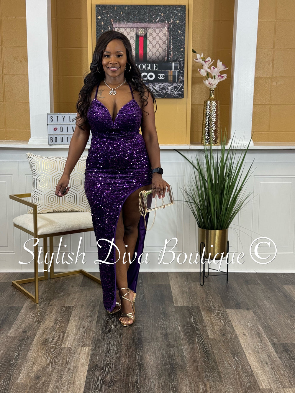 Bombshell Sequin Back-Tie Slit Maxi Dress (Purple) – Stylish Diva Boutique