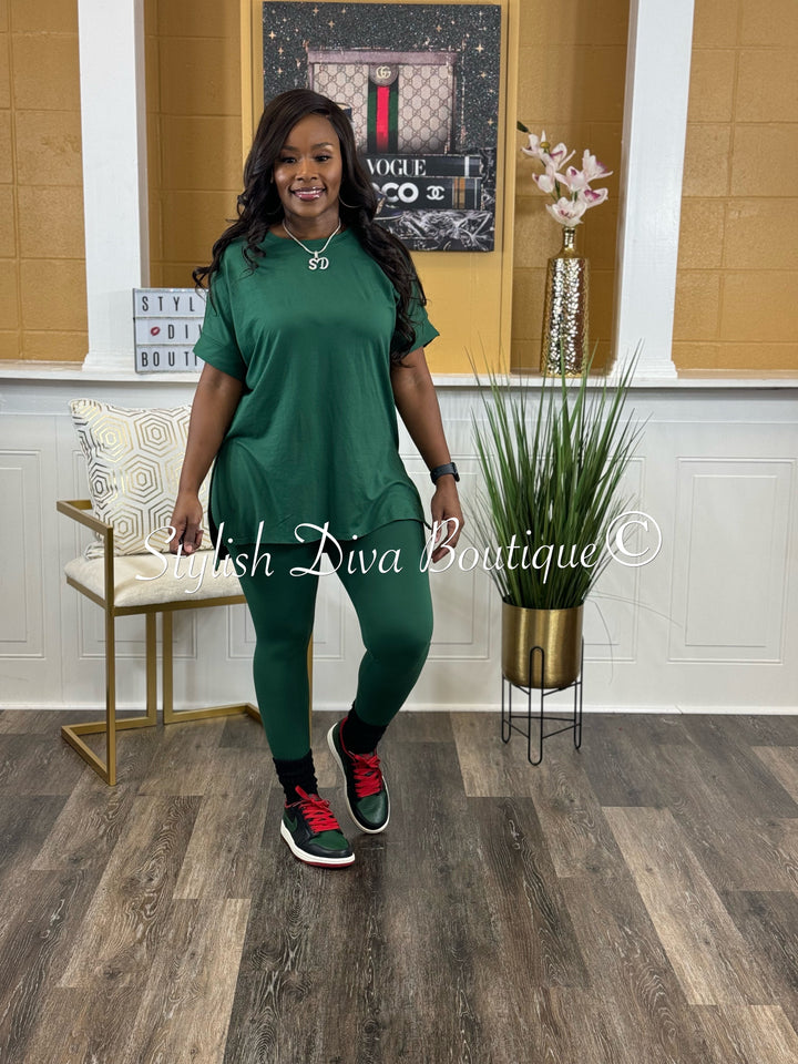 Keep It Going Sweatshirt & Leggings 3pc Set (Dk Green)