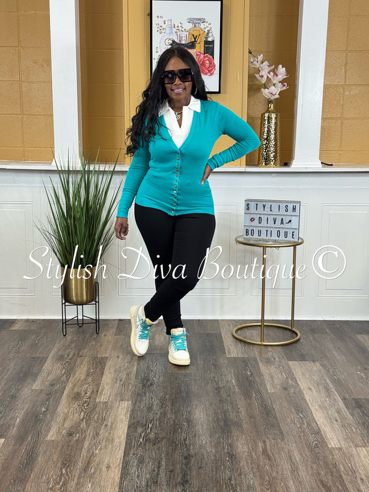 Stylish Snap Button L/S Cardigan (Jade)