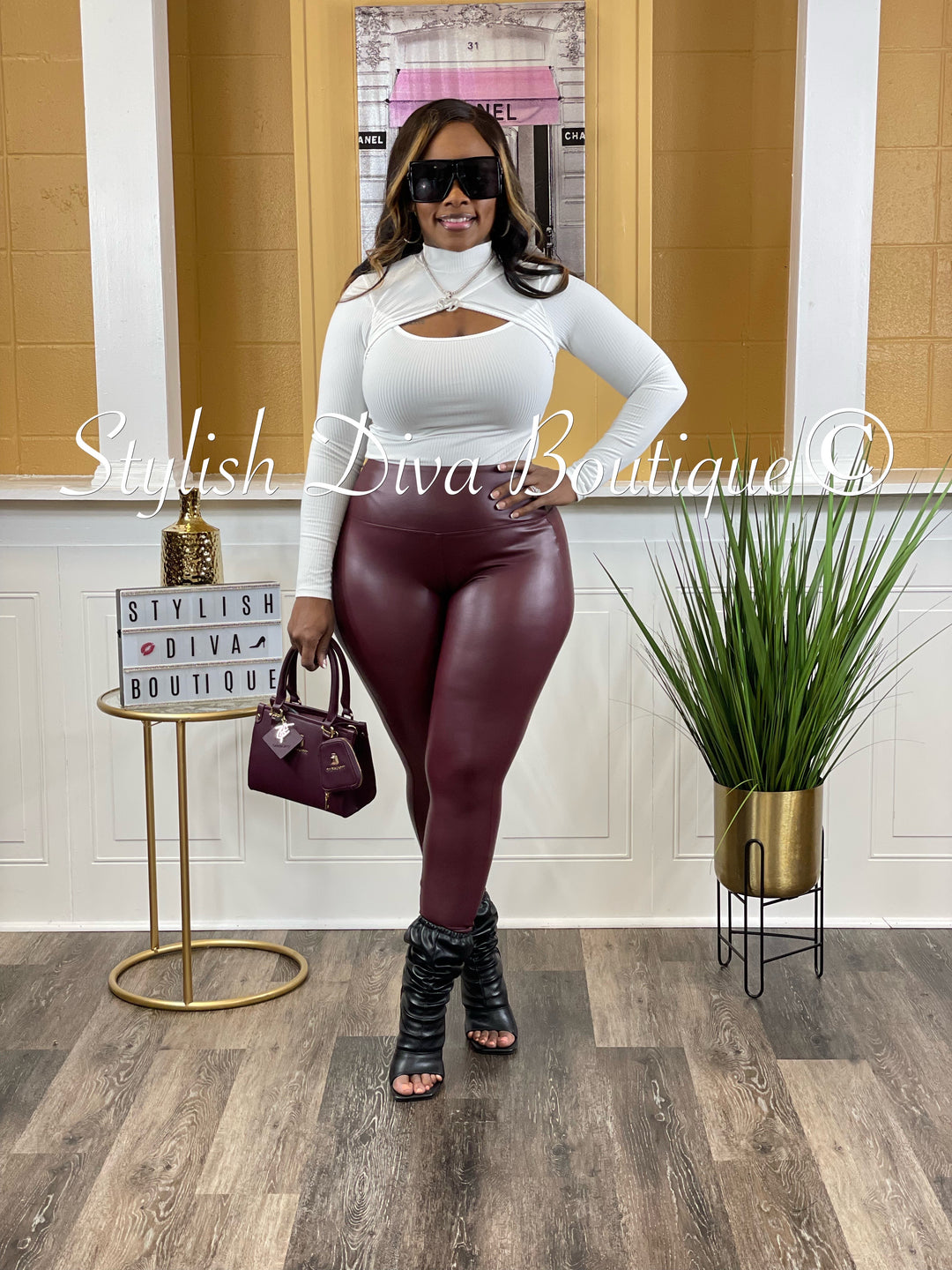 Faux Leather Leggings up to 3XL (Burgundy)