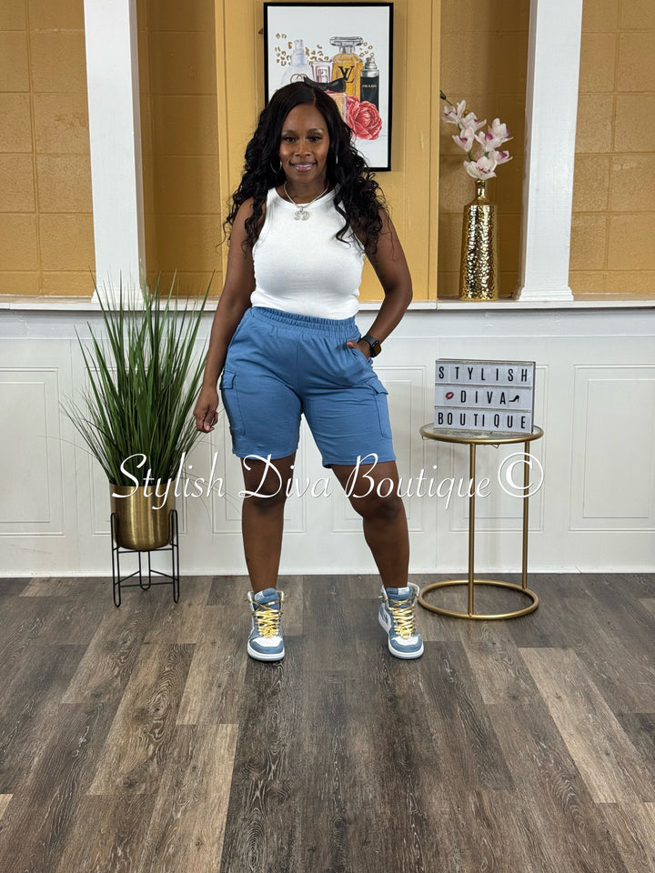 Street Chic Cargo Shorts (Denim Blue)