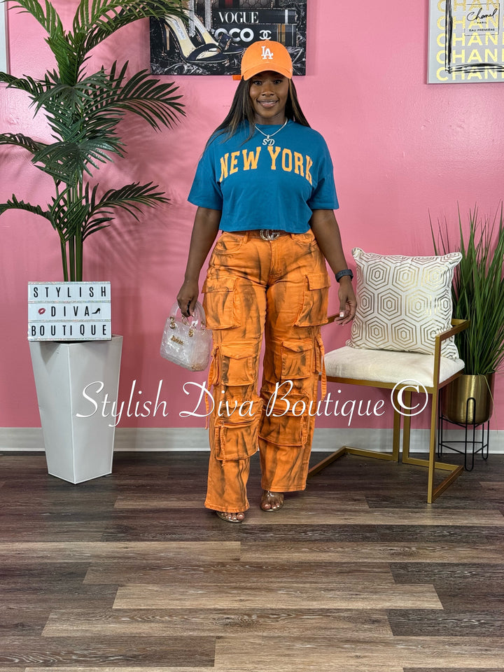 Best Kept Secret Sprayed Cargo Pants up to 3XL (Orange/Black)