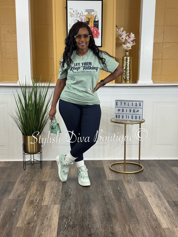 Let Them Keep Talking T-Shirt (Seafoam Sage/Navy Print)