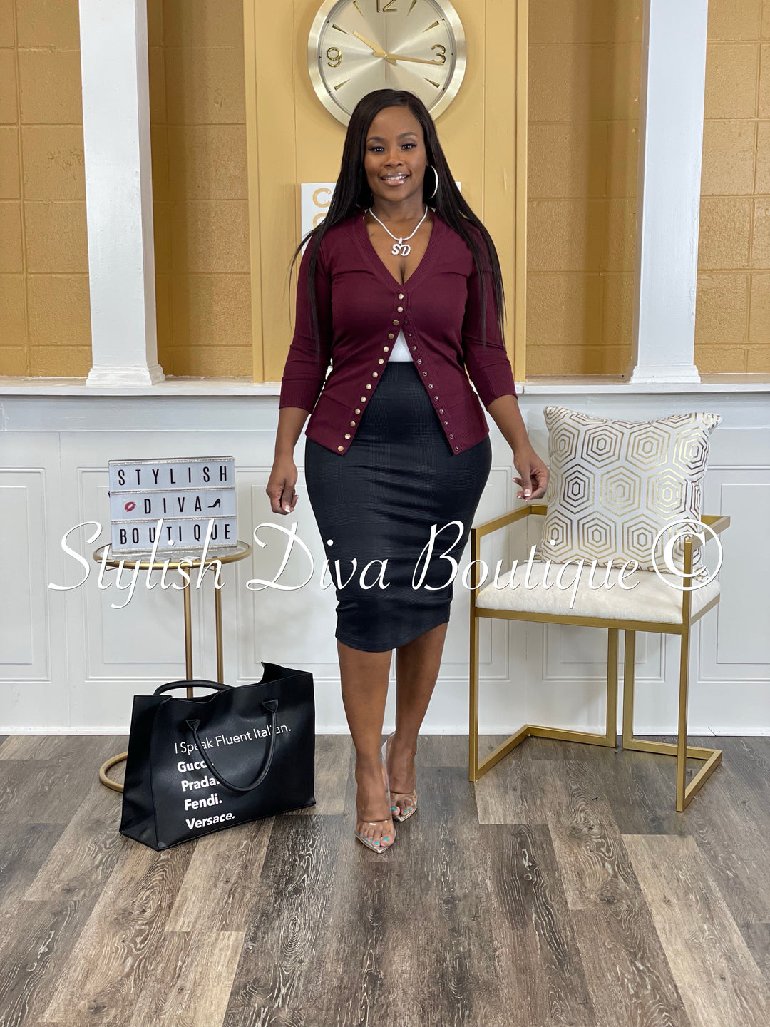 Business Meeting Skirt ONLY up to 3XL (DK Burgundy/Dk Grey Plaid)