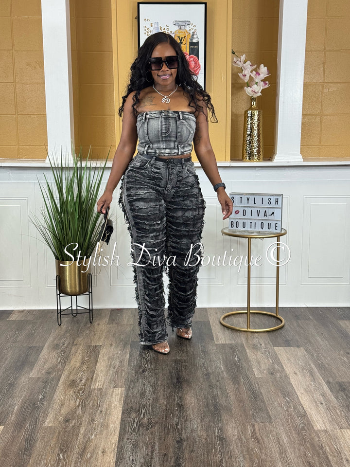 Quinn Color Dyed Denim Top (Black Wash)