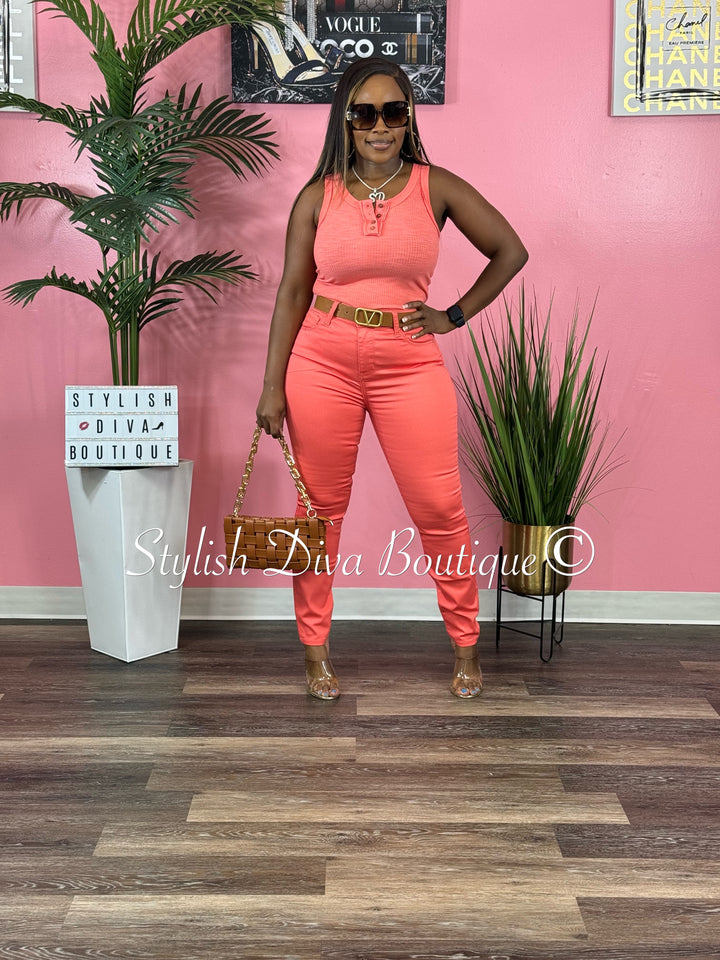 Treva Tank & Pant Set (Deep Coral)