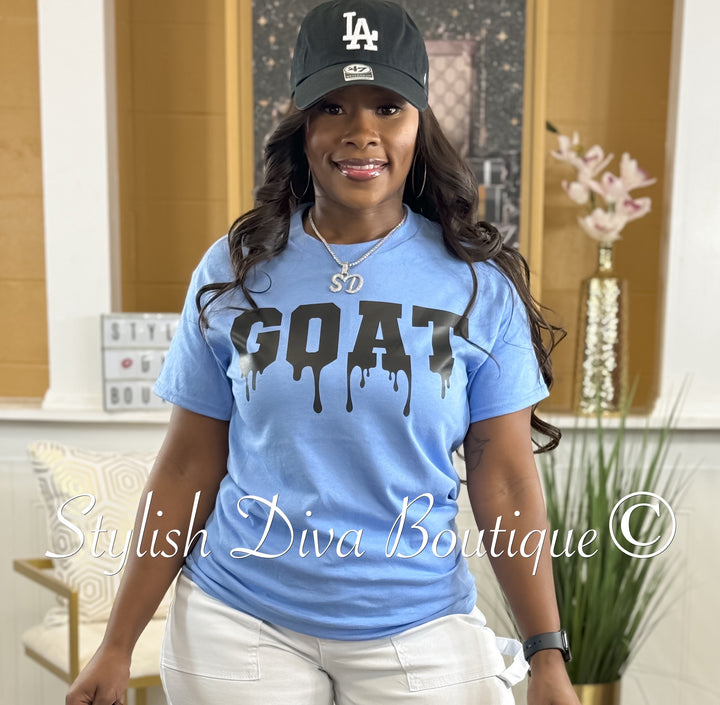 GOAT Dripping T-Shirt (Carolina BLUE Shirt/Black Print)