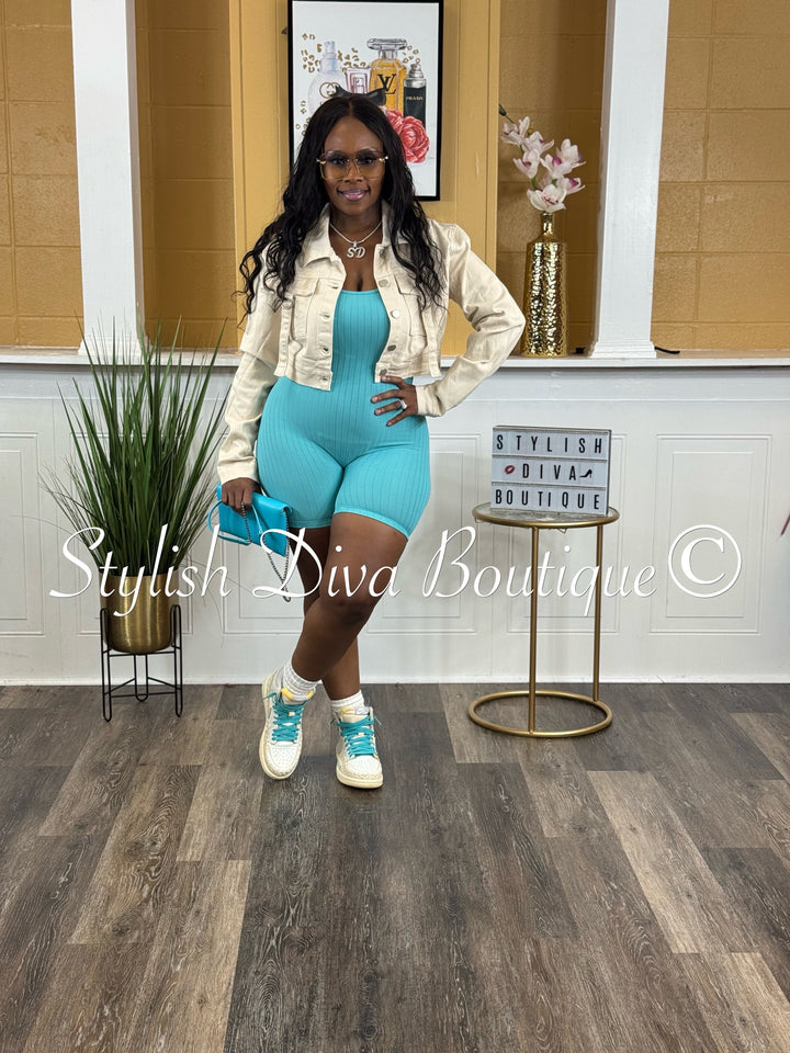 Ayla Sleeveless Ribbed Romper (Jade)