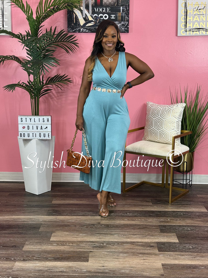 Cyndi Sleeveless Capri Jumpsuit (Blue Grey)