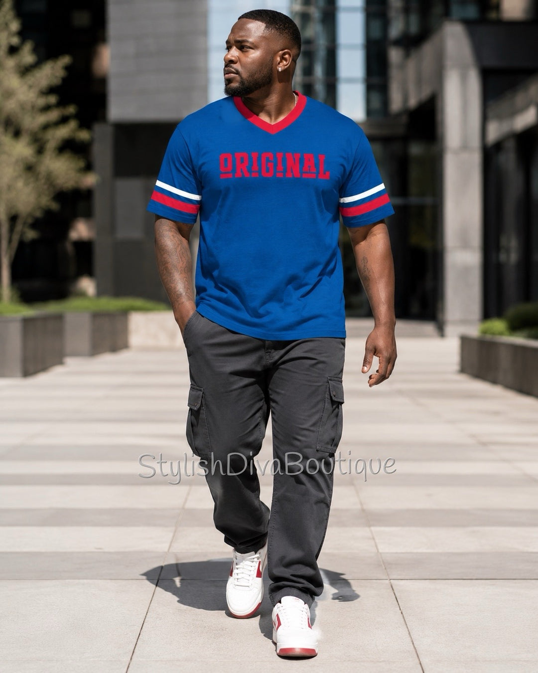 ORIGINAL Varsity Tee (Royal Blue/Red/White) (Red Print)