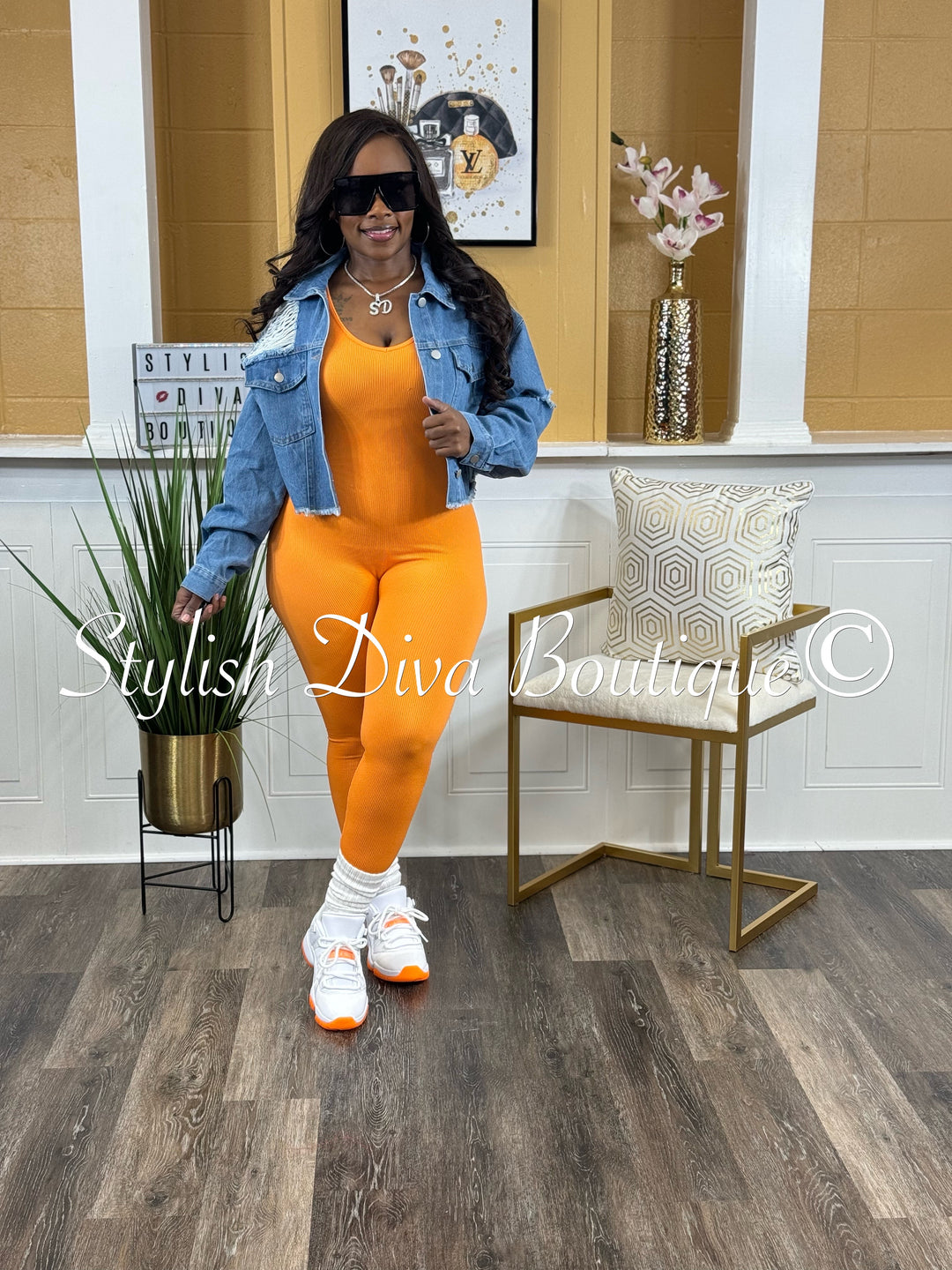 Ribbed Seamless Jumpsuit (Orange)