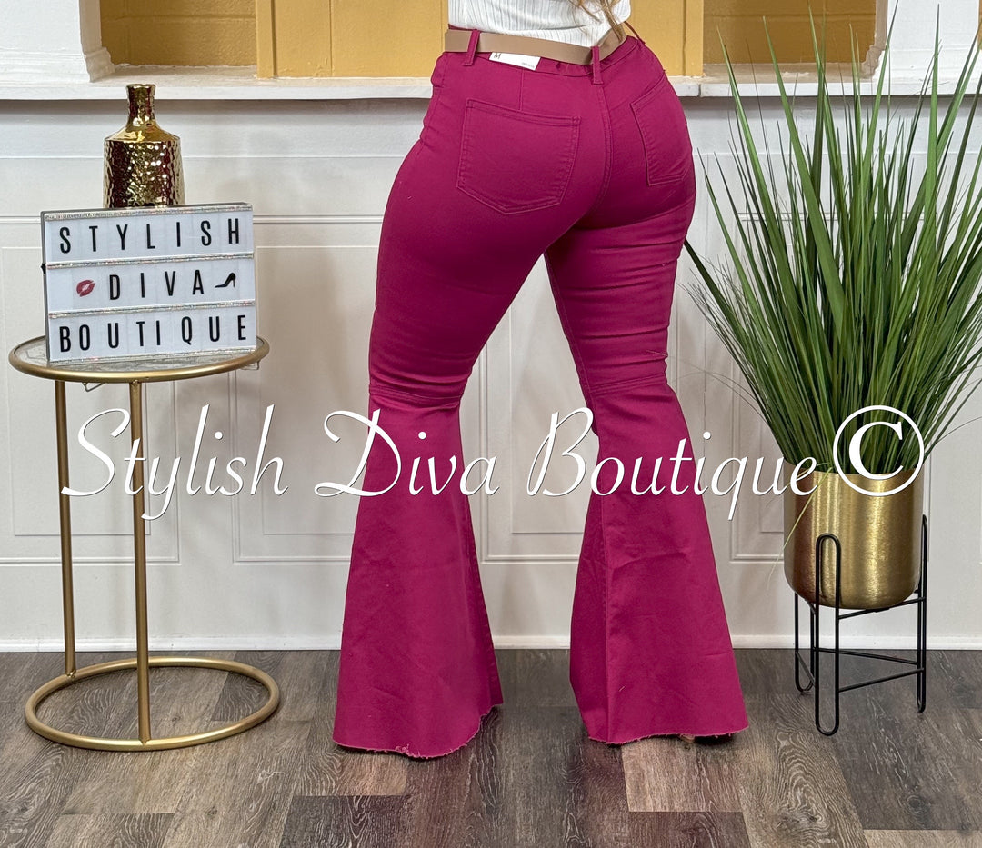 Jordyn High Waist Colored Flare Pants (Dk Pink)