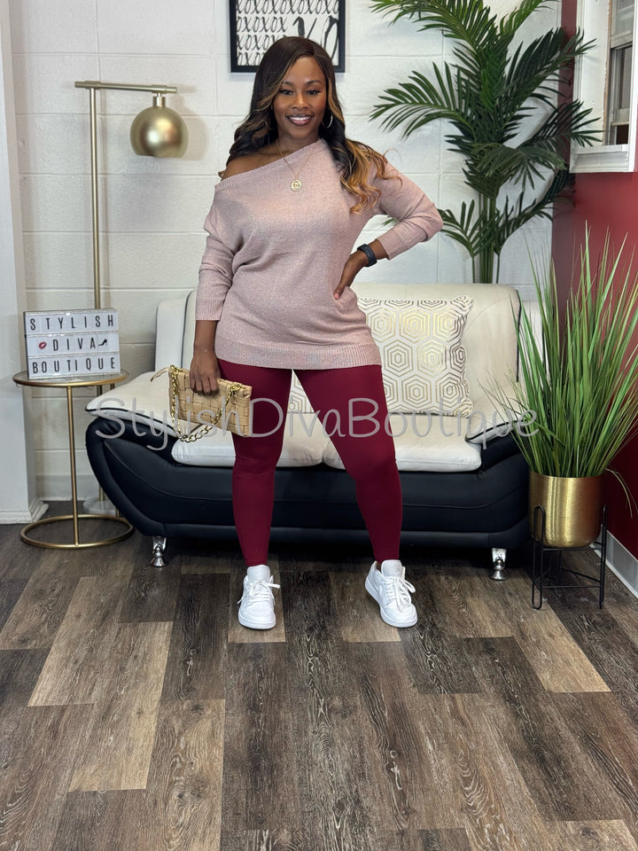 Bobbi Off Shoulder Everyday Sweater (Mauve)