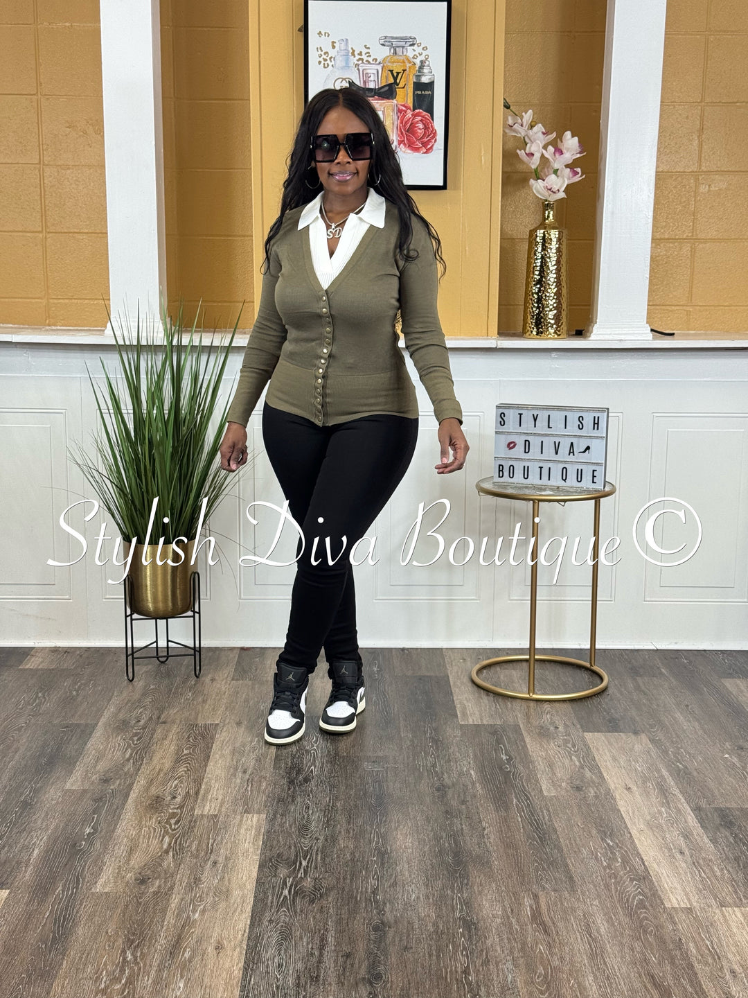 Stylish Snap Button L/S Cardigan (Olive)