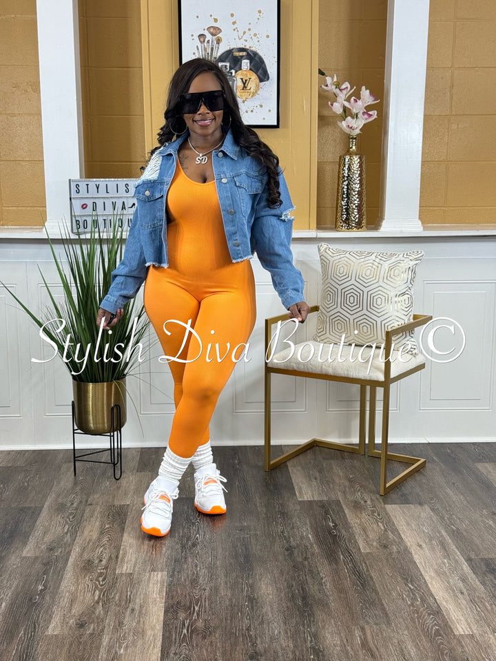 Ribbed Seamless Jumpsuit (Orange)