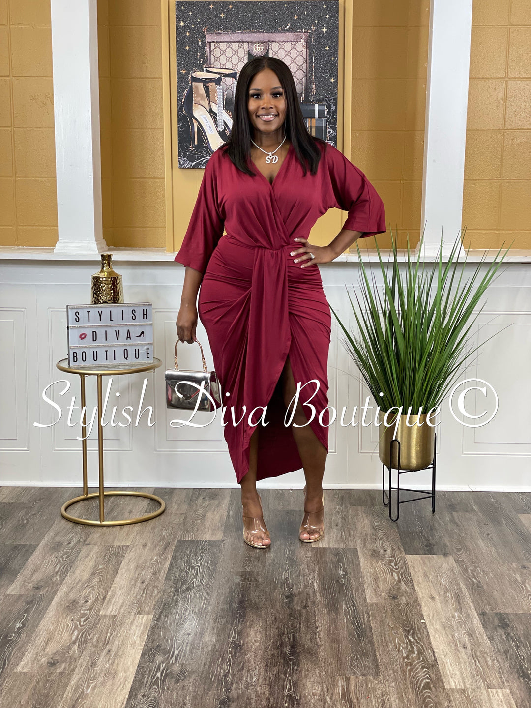 Chandler V Cut Ruched Midi Dress up to 3XL (Burgundy) Stylish Diva Boutique Chandler V Cut Ruched Midi Dress up to 3XL (Burgundy) Stylish Diva Boutique
