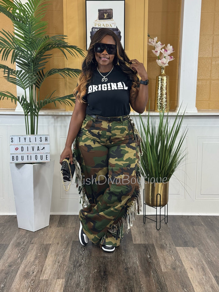 Wild Side Camo Fringe Jeans