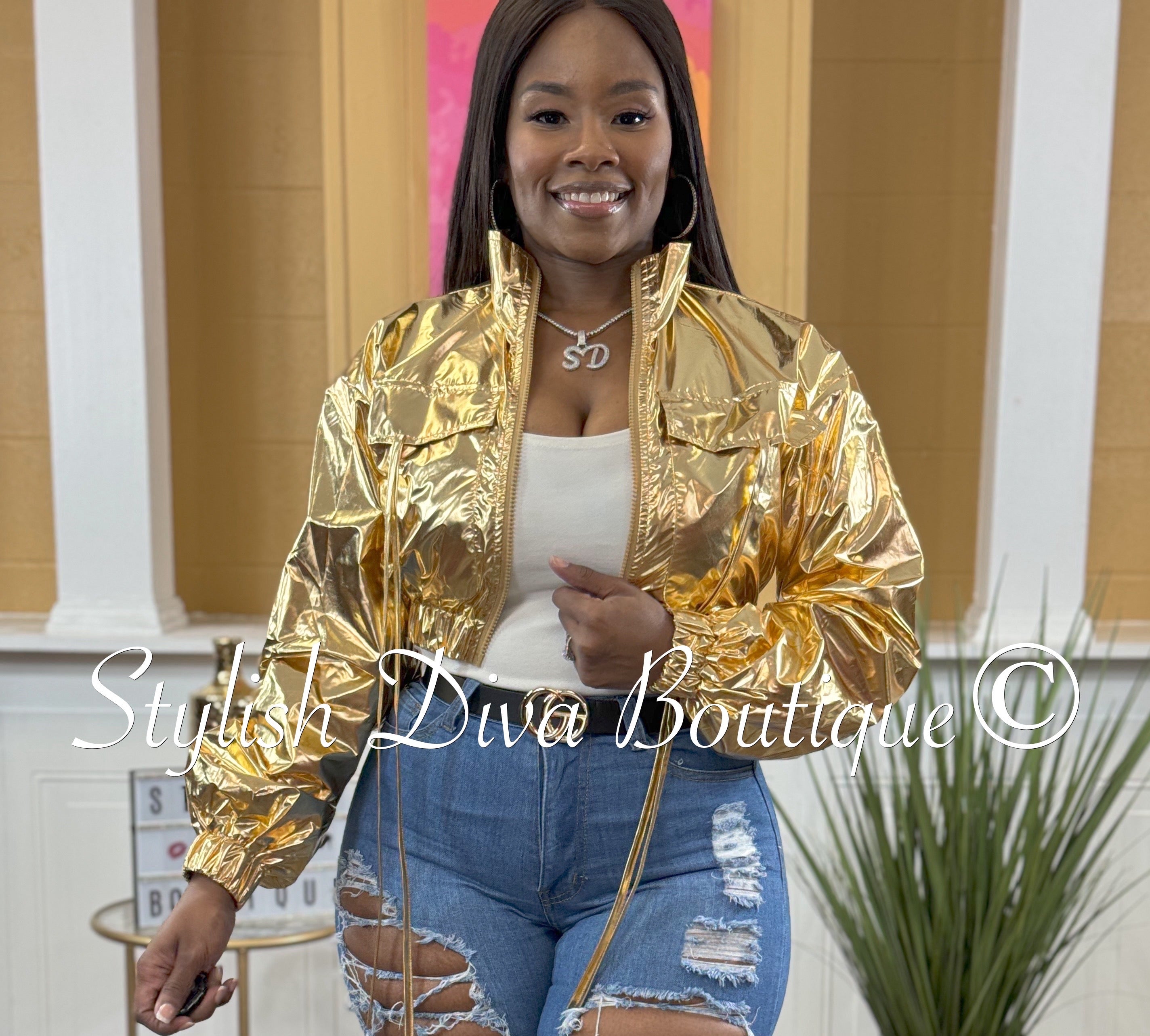 Gold sequin crop outlet jacket