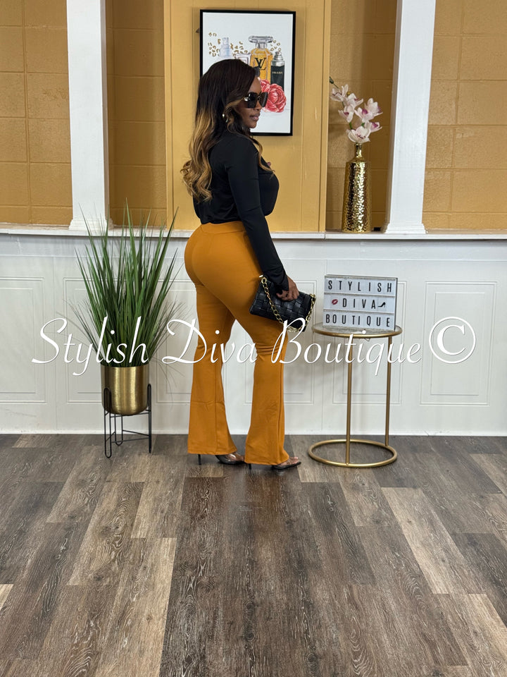 Split Front High Waist Flare Pants (Pumpkin Brown)