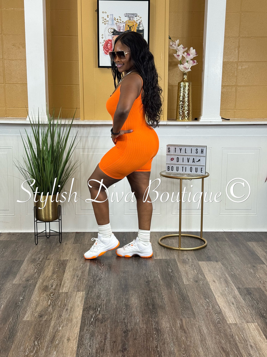 Ayla Sleeveless Ribbed Romper (Orange)