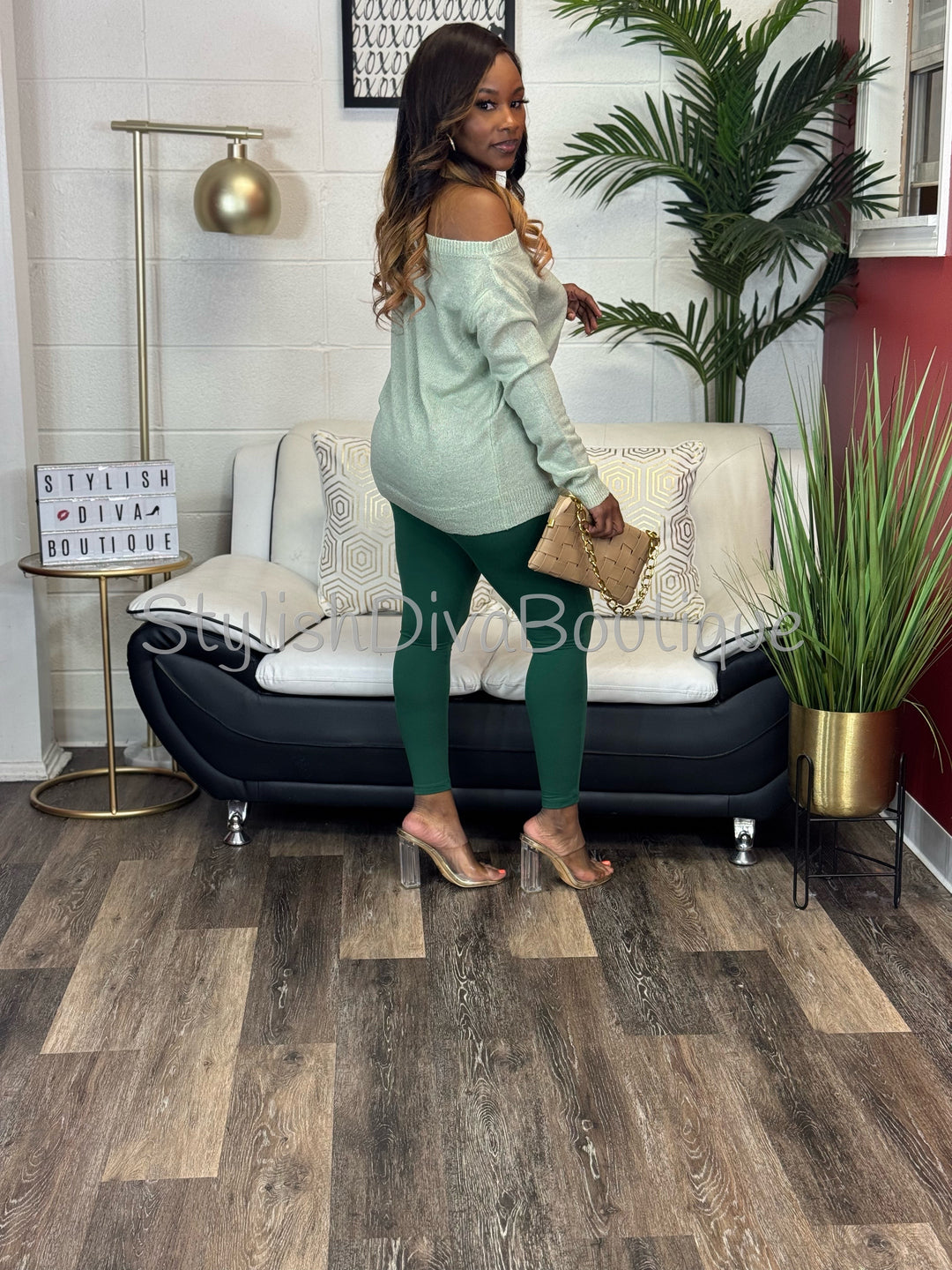 Bobbi Off Shoulder Everyday Sweater (Sage)