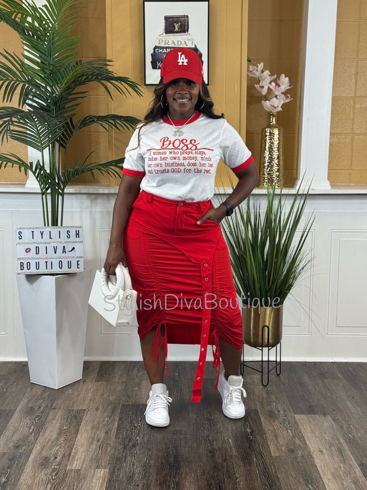 Boss Statement Ringer Tee (White/Red)