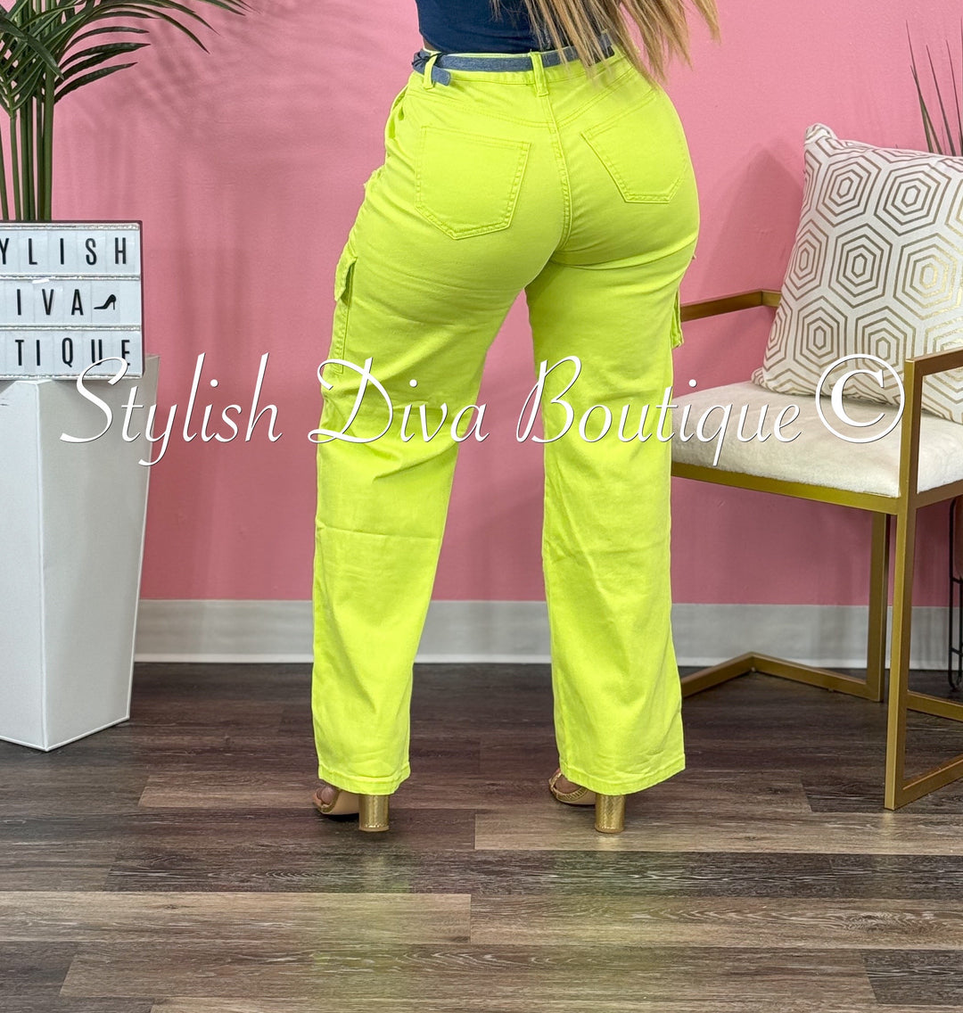 Icon Distressed Cargo Pants up to 3XL (Lime)
