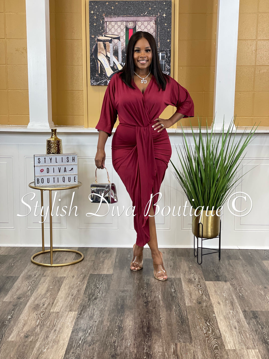 Chandler V Cut Ruched Midi Dress up to 3XL (Burgundy) Stylish Diva Boutique Chandler V Cut Ruched Midi Dress up to 3XL (Burgundy) Stylish Diva Boutique