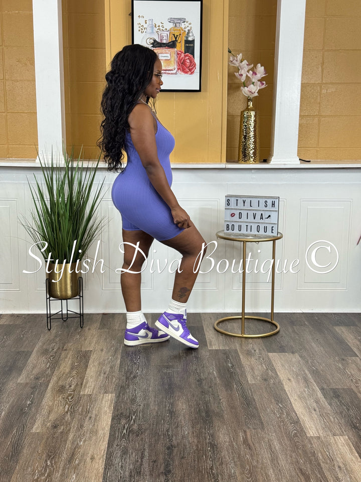 Ayla Sleeveless Ribbed Romper (Sky Lavender)