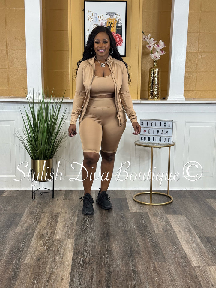 Sporty Girl 4 Piece Active Set (Khaki)