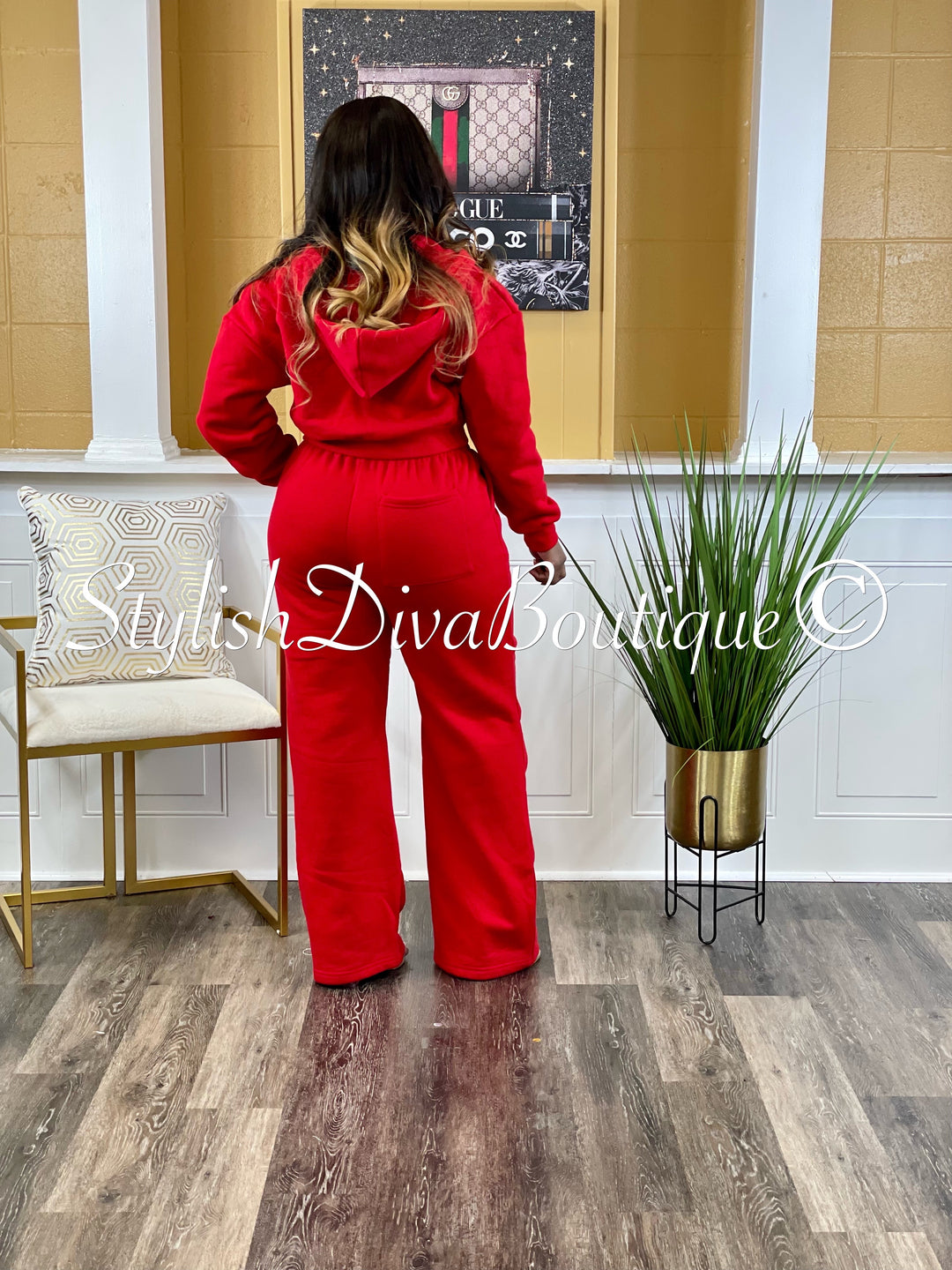 In My Element Wide Leg Fleece Set up to 3XL (Red)