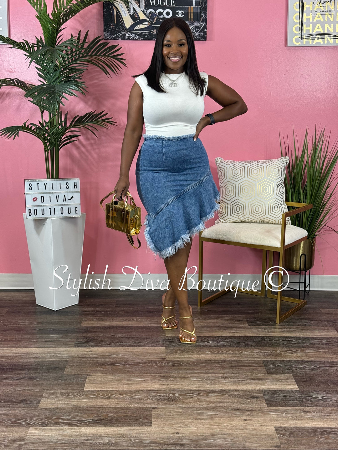 Dionne Asymmetrical Denim Skirt