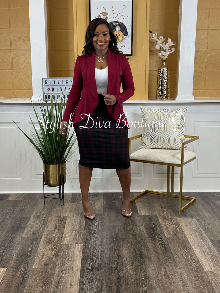 Business Meeting Skirt ONLY up to 3XL (Burgundy Plaid)