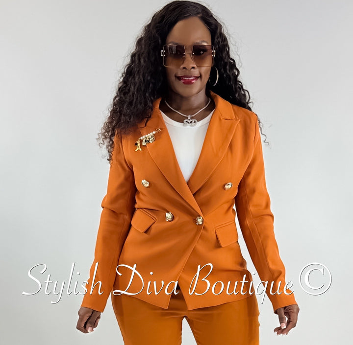 Suited Up Double Breasted Blazer (Camel Brown)