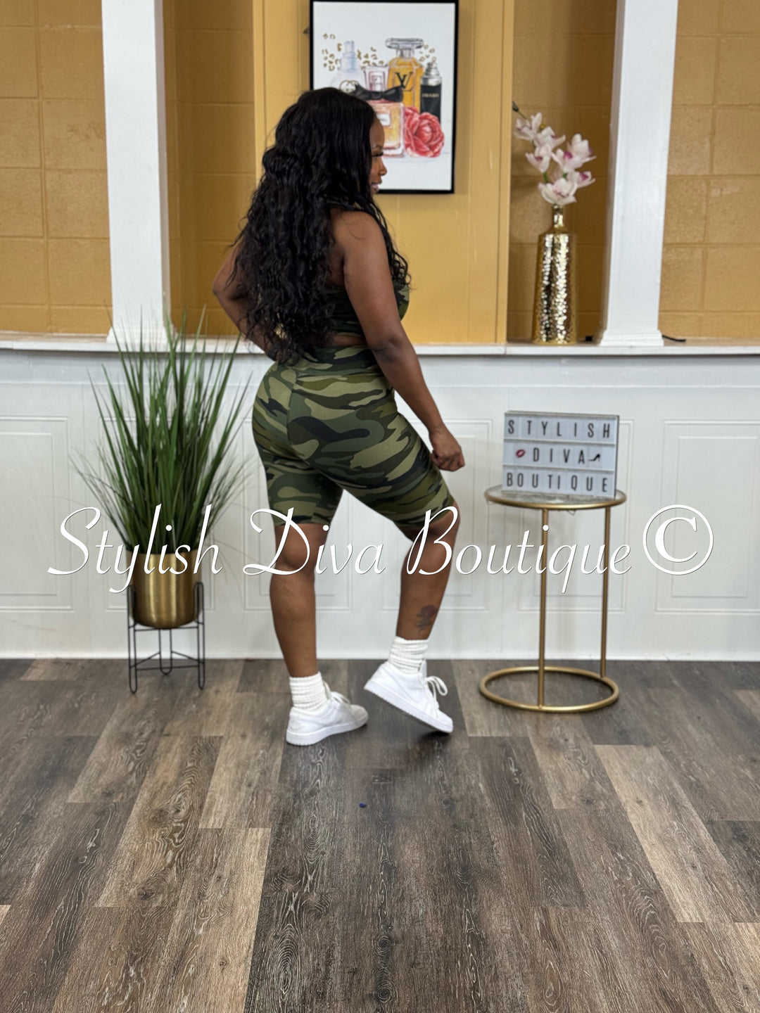 Camo Sleeveless Cropped Biker Set